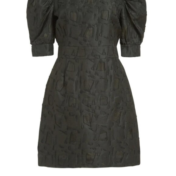 Marie Oliver Green Wool/Silk Burnout Puff-Sleeve Parker Mini Dress S $378 - Picture 2 of 5